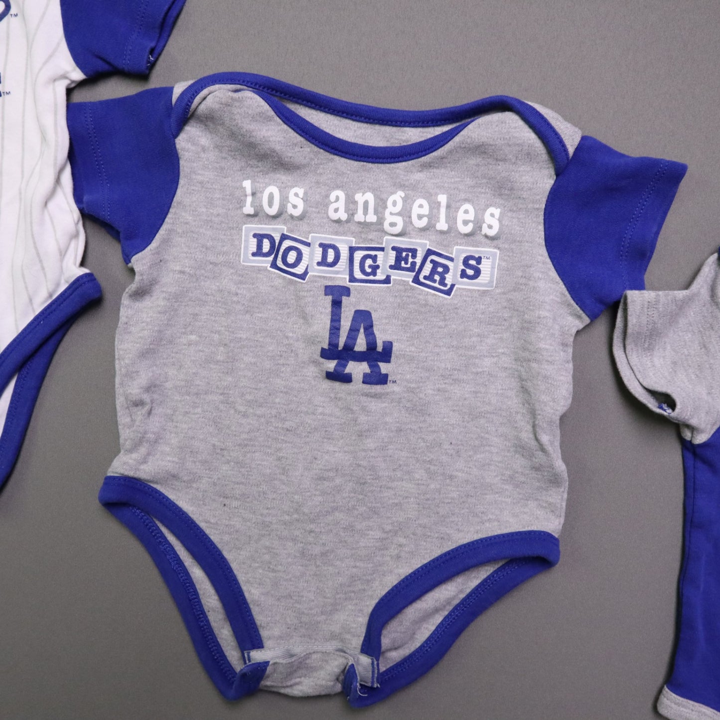 MLB Los Angeles Dodgers Baby Boys 18M Bodysuit 3 Pack Lot Royal Blue Grey White