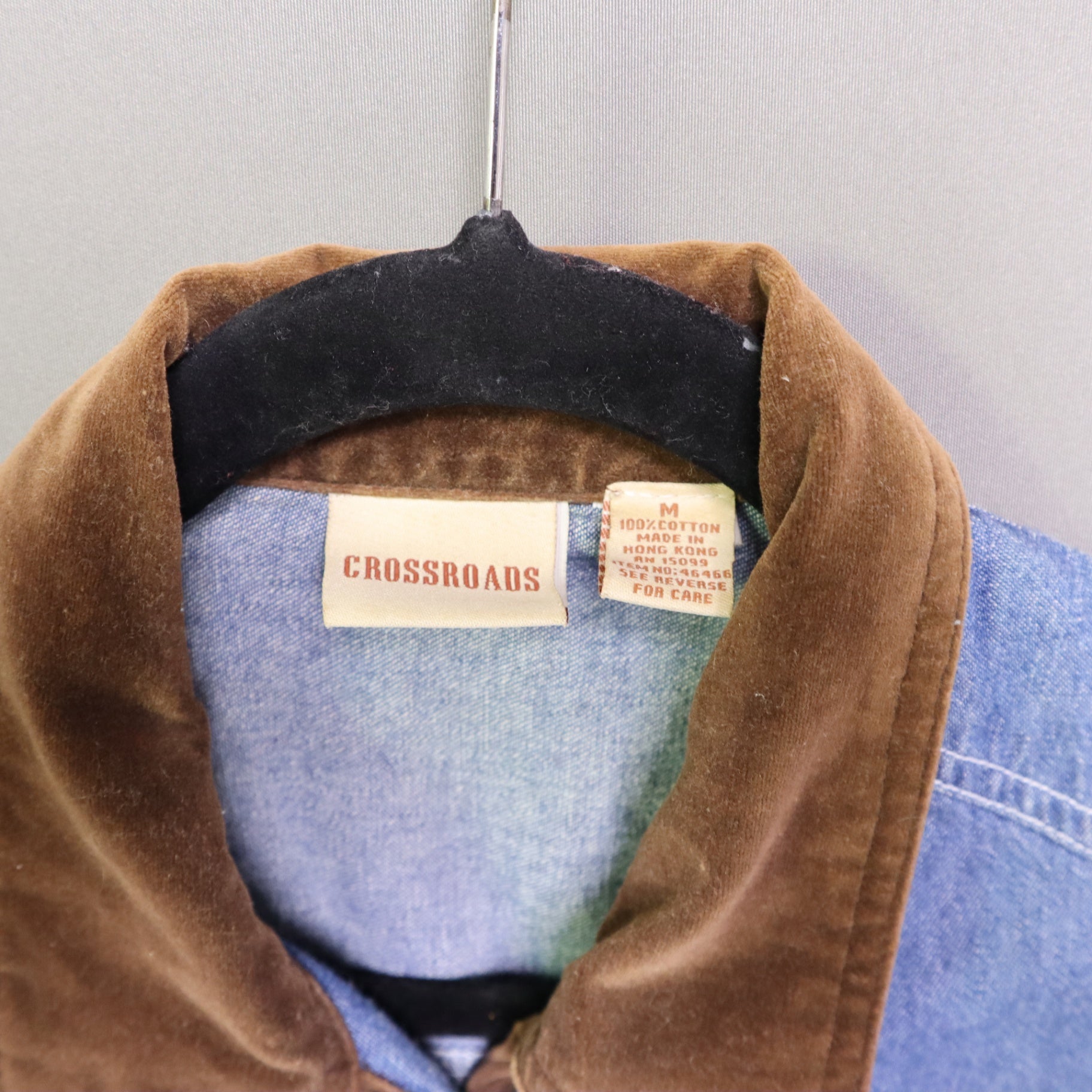 Vintage Crossroads Denim Jacket Medium M Velvet Velveteen Trim Corduroy Western