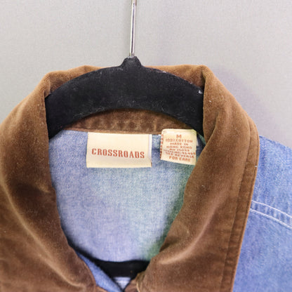Vintage Crossroads Denim Jacket Medium M Velvet Velveteen Trim Corduroy Western