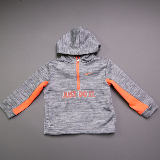 Nike Dri-FIT Toddler Boy Hoodie 24M Gray Neon Orange Quarter Zip Just Do It
