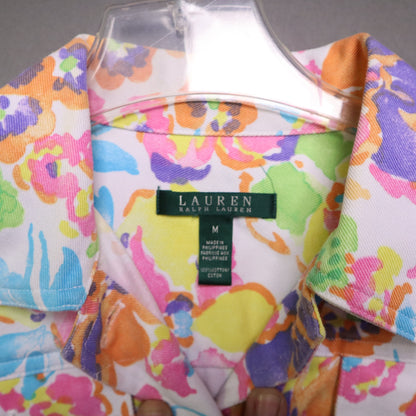 Lauren Ralph Lauren Womens Medium Bright Watercolor Floral Denim Trucker Jacket