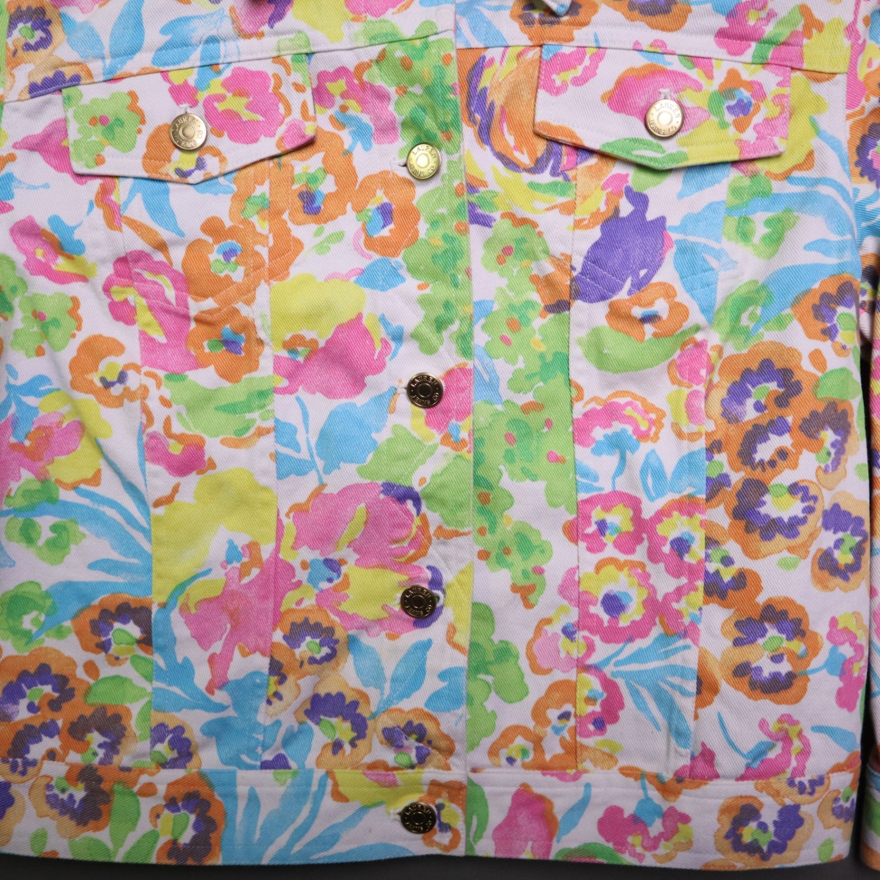 Lauren Ralph Lauren Womens Medium Bright Watercolor Floral Denim Trucker Jacket