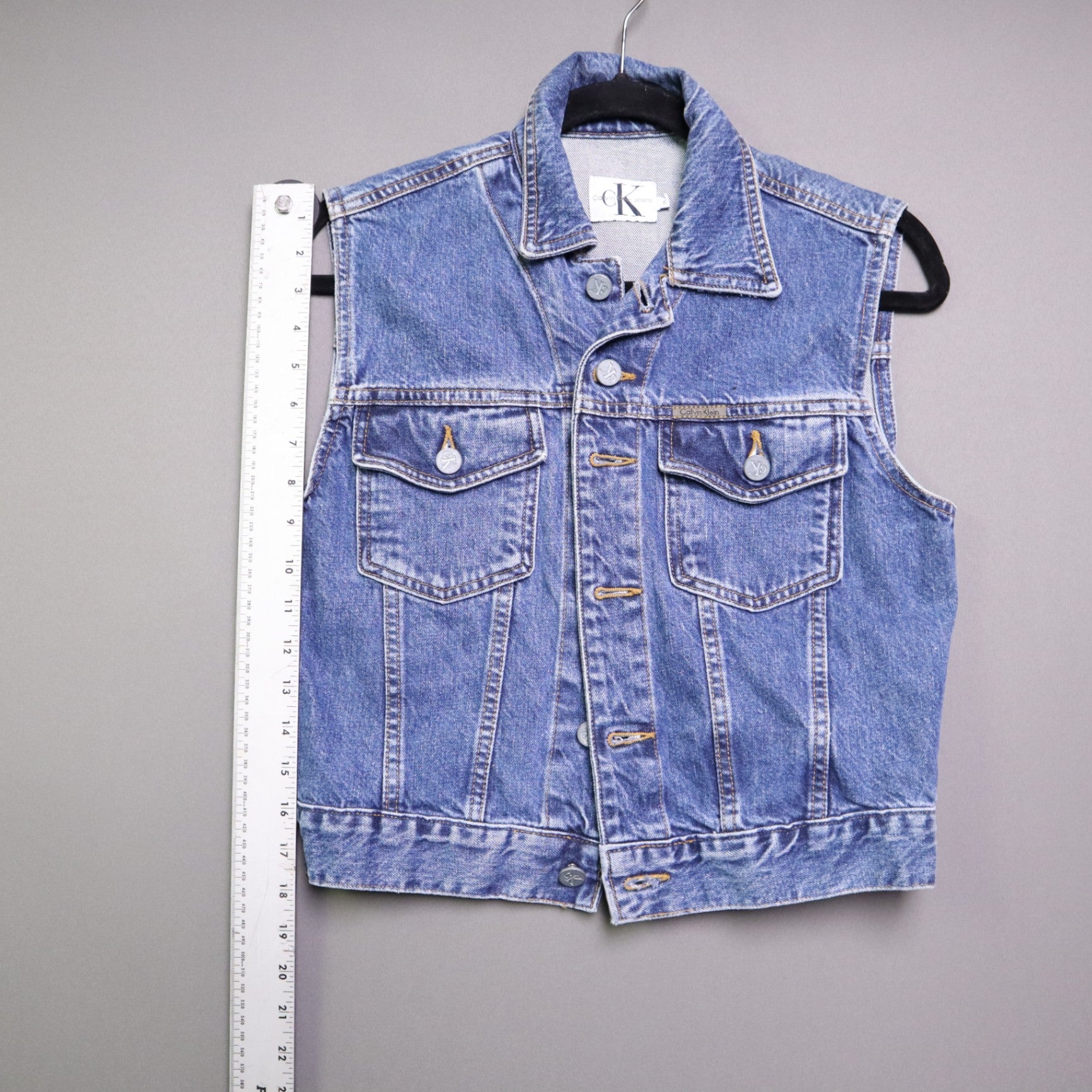 Vintage Calvin Klein Denim Vest Small S Made in USA Jean Sleeveless Trucker 90s
