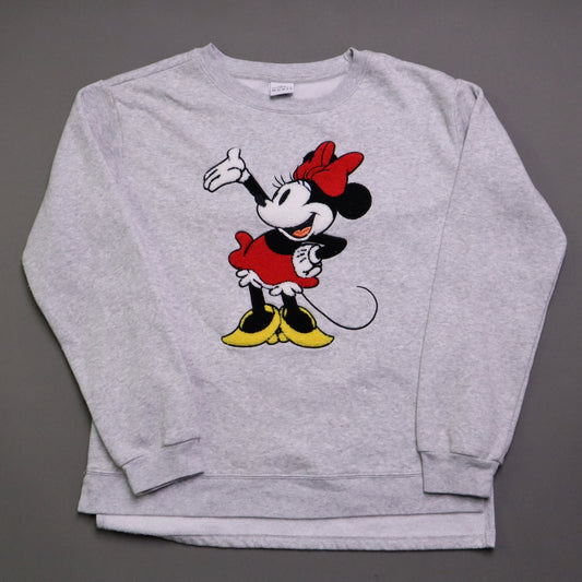 Disney Minnie Mouse Womens Medium Sweatshirt Gray Large Patch Pullover Fleece