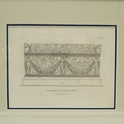 Framed Antique 1811 Engraving A Sarcophagus From The Borghese Collection H Moses