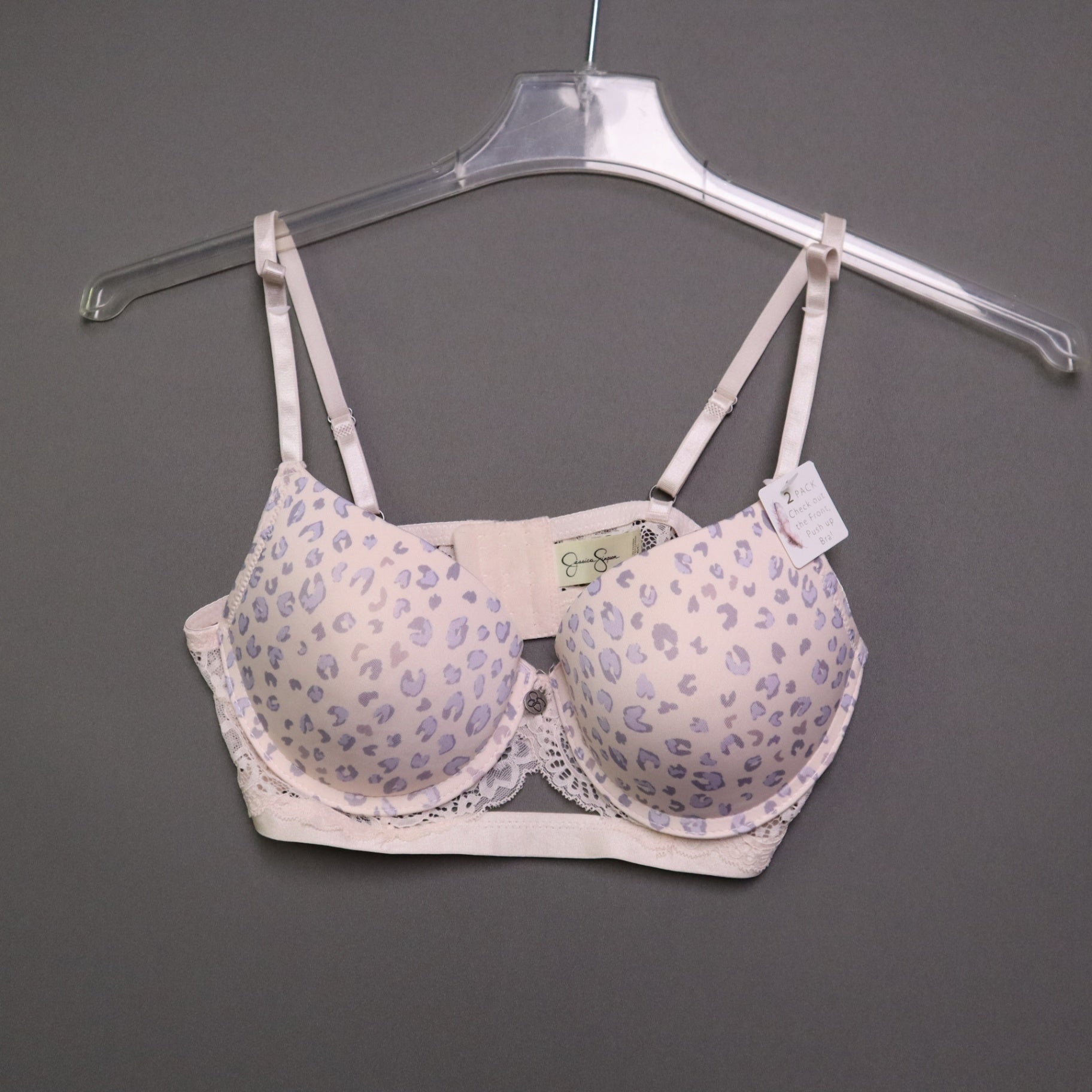 NWT Jessica Simpson Womens Push Up Bra 36C Pink Lavender Animal Print Lace Trim