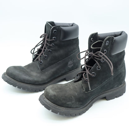 Timberland 6 Inch Premium Waterproof Boots Black Nubuck Leather Mens 6 Eyelet