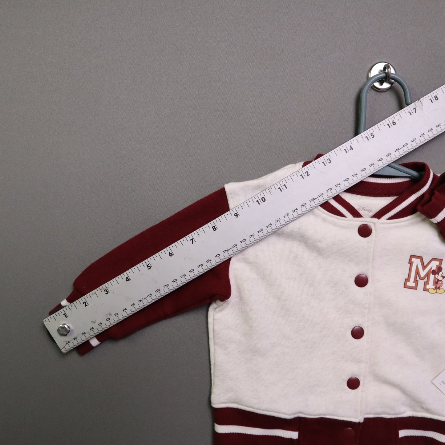 NWT Disney Jumping Beans Baby Boys 12M Mickey Mouse Varsity Jacket Cream Maroon