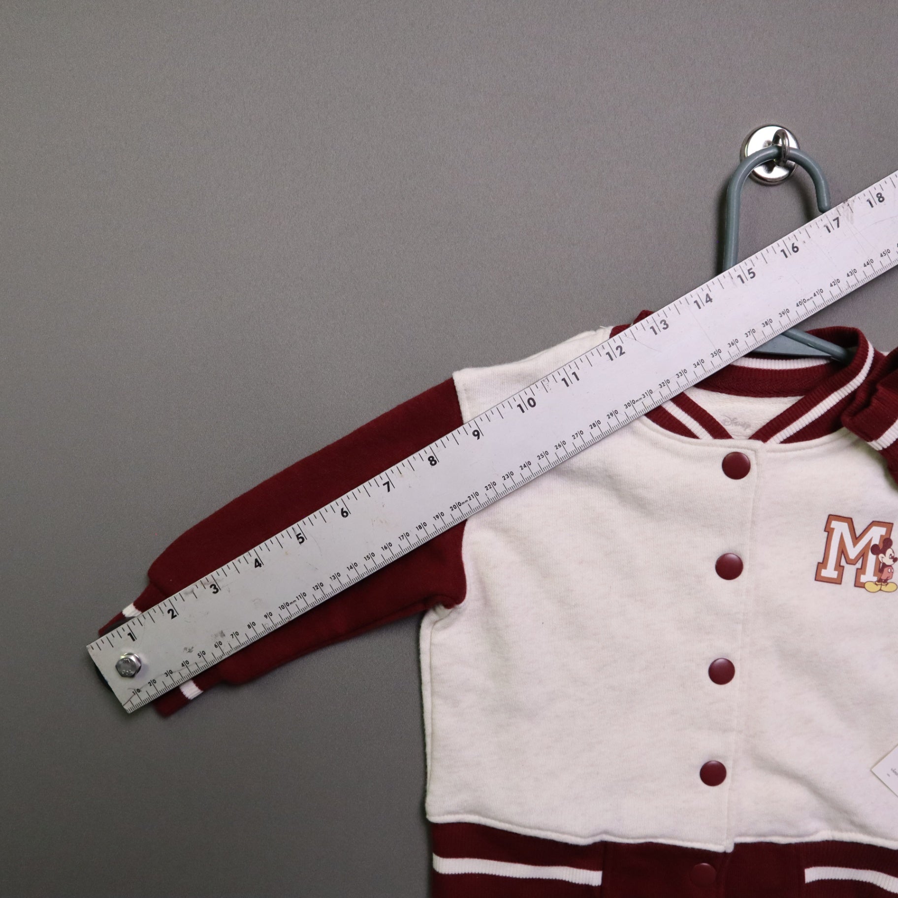 NWT Disney Jumping Beans Baby Boys 12M Mickey Mouse Varsity Jacket Cream Maroon