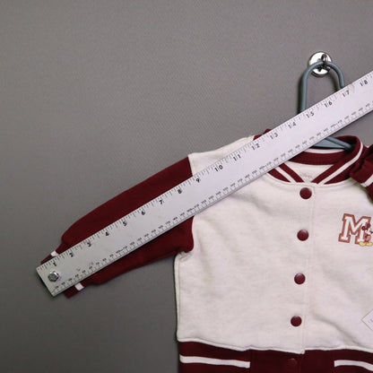 NWT Disney Jumping Beans Baby Boys 12M Mickey Mouse Varsity Jacket Cream Maroon