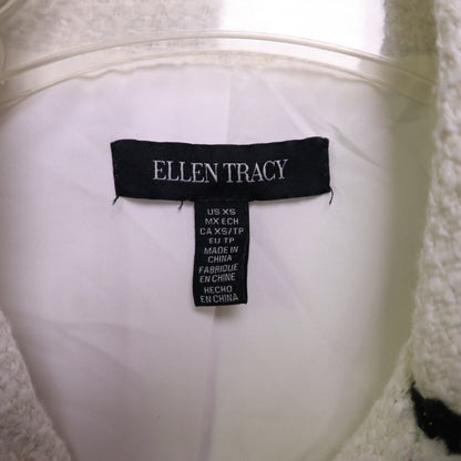 Ellen Tracy Womens XS Tweed Bomber Jacket Cream White Gold Button Cropped Chanel