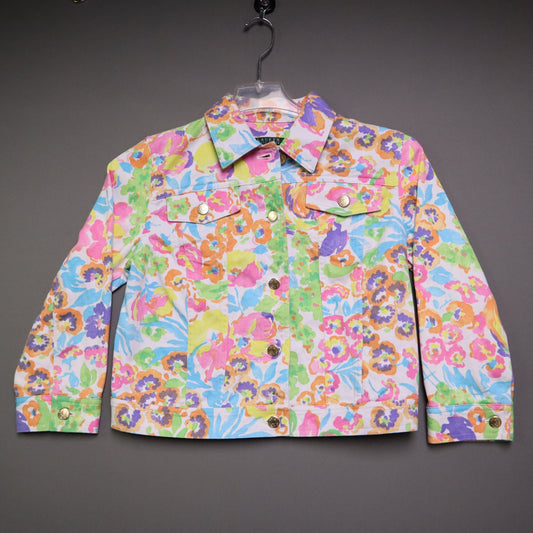 Lauren Ralph Lauren Womens Medium Bright Watercolor Floral Denim Trucker Jacket