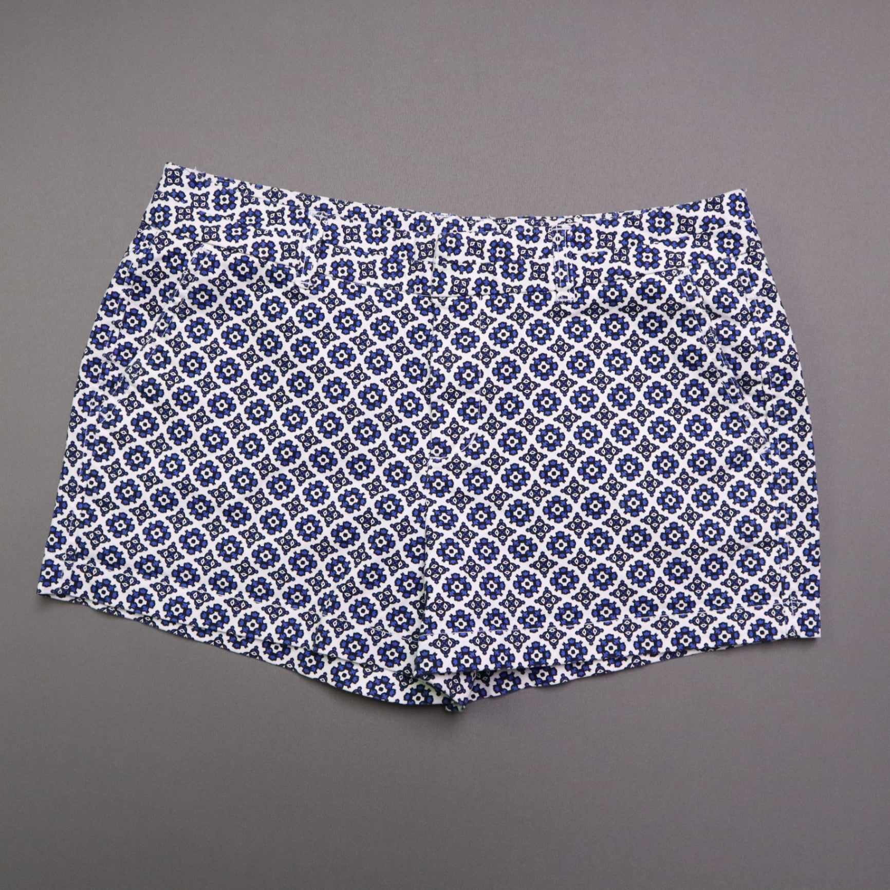 GAP Khakis Women Size 8 Blue White Floral Geometric Print City Shorts 3 Inch
