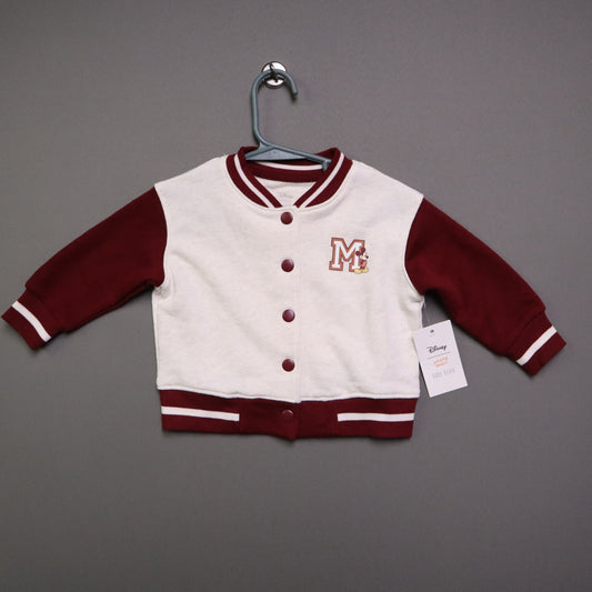 NWT Disney Jumping Beans Baby Boys 12M Mickey Mouse Varsity Jacket Cream Maroon
