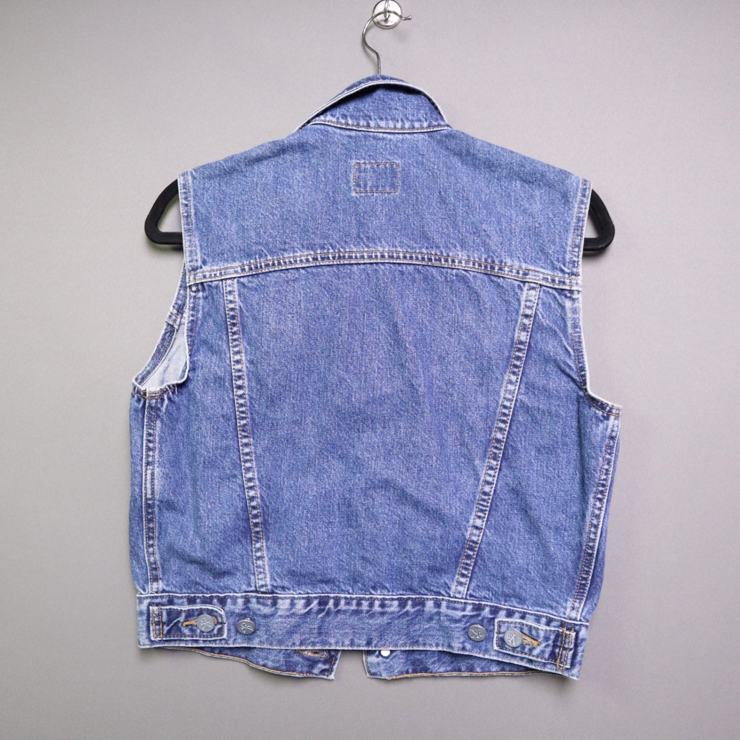 Vintage Calvin Klein Denim Vest Small S Made in USA Jean Sleeveless Trucker 90s