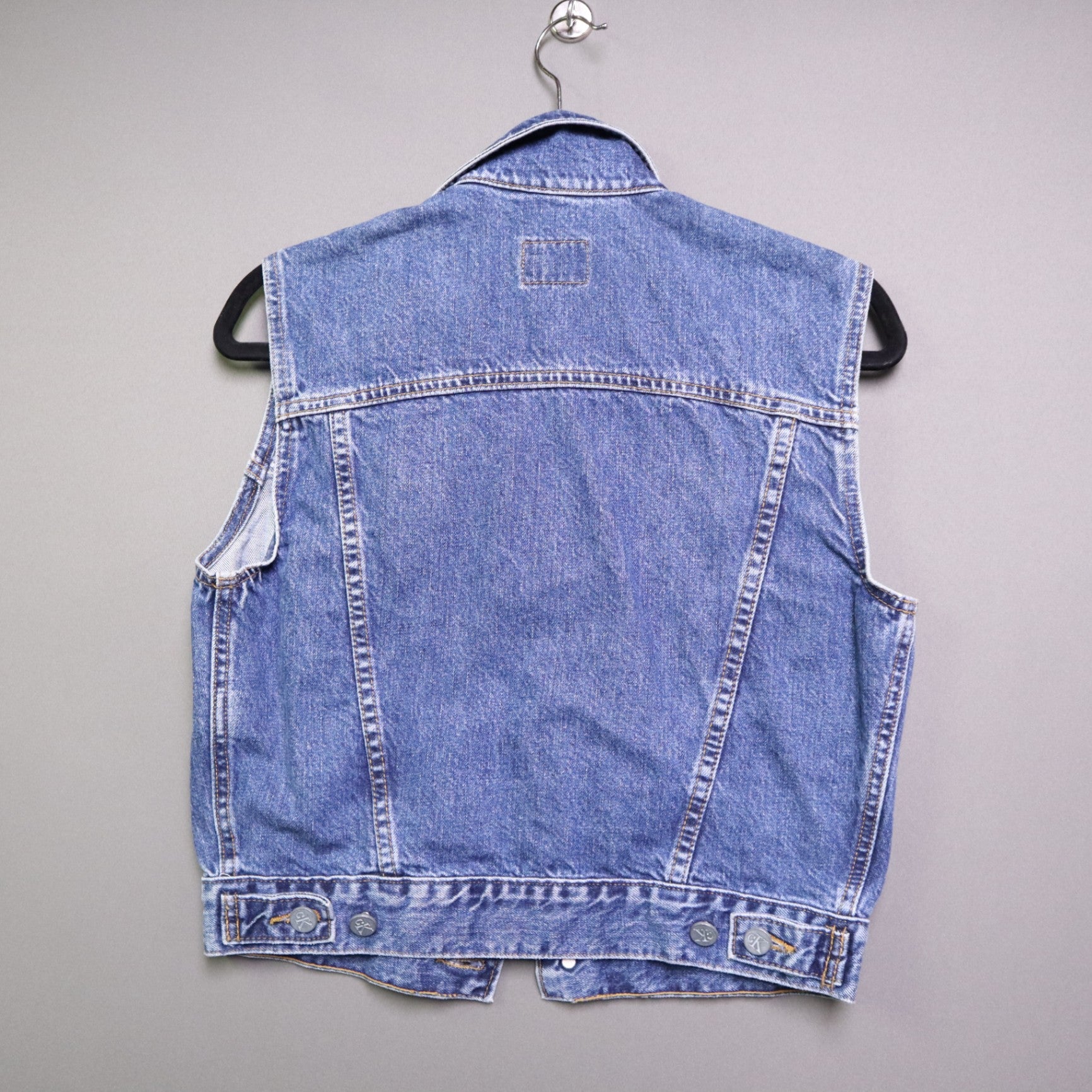 Vintage Calvin Klein Denim Vest Small S Made in USA Jean Sleeveless Trucker 90s