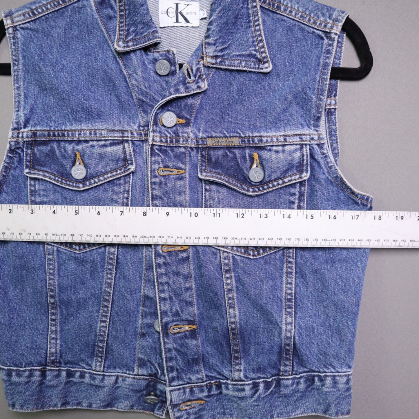 Vintage Calvin Klein Denim Vest Small S Made in USA Jean Sleeveless Trucker 90s