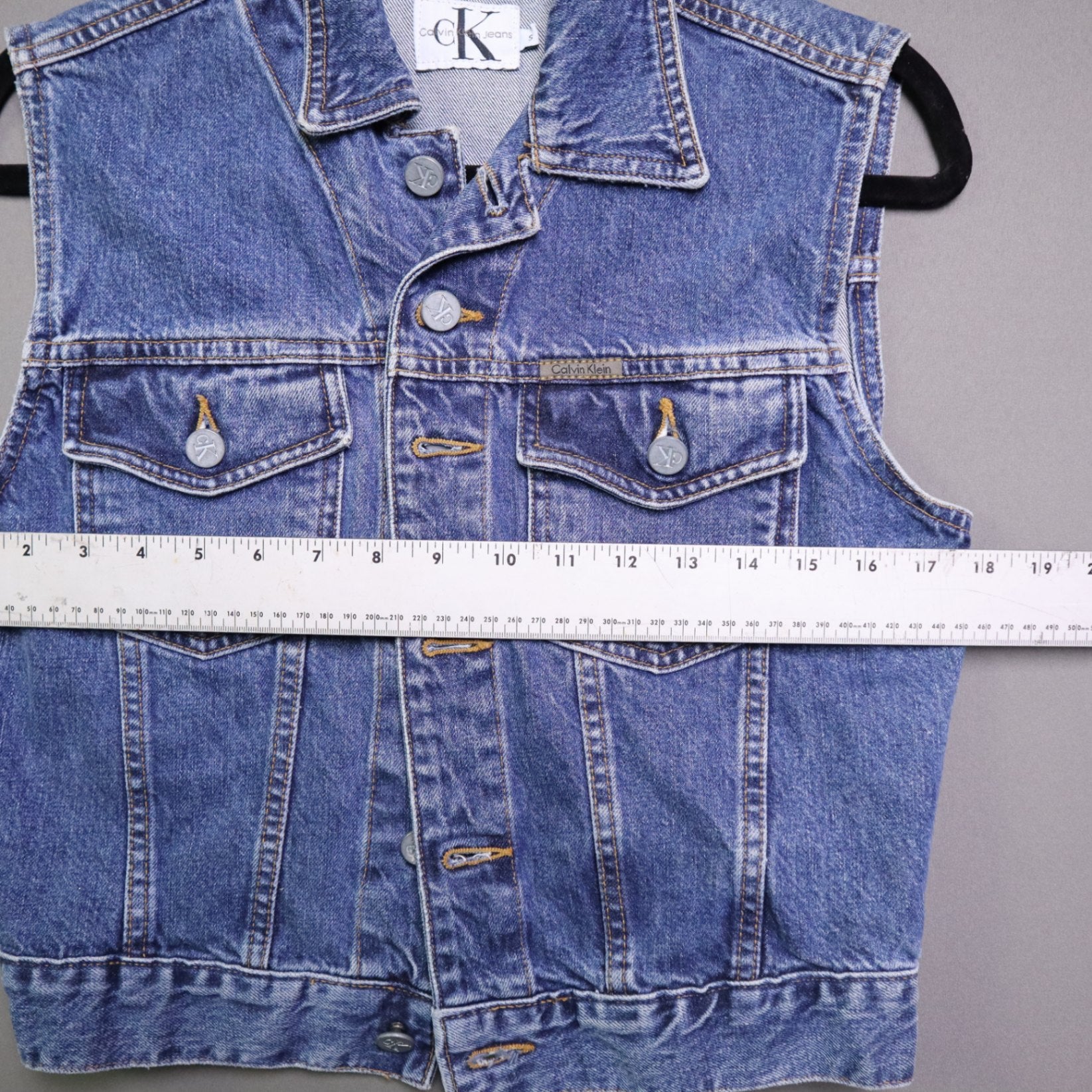 Vintage Calvin Klein Denim Vest Small S Made in USA Jean Sleeveless Trucker 90s