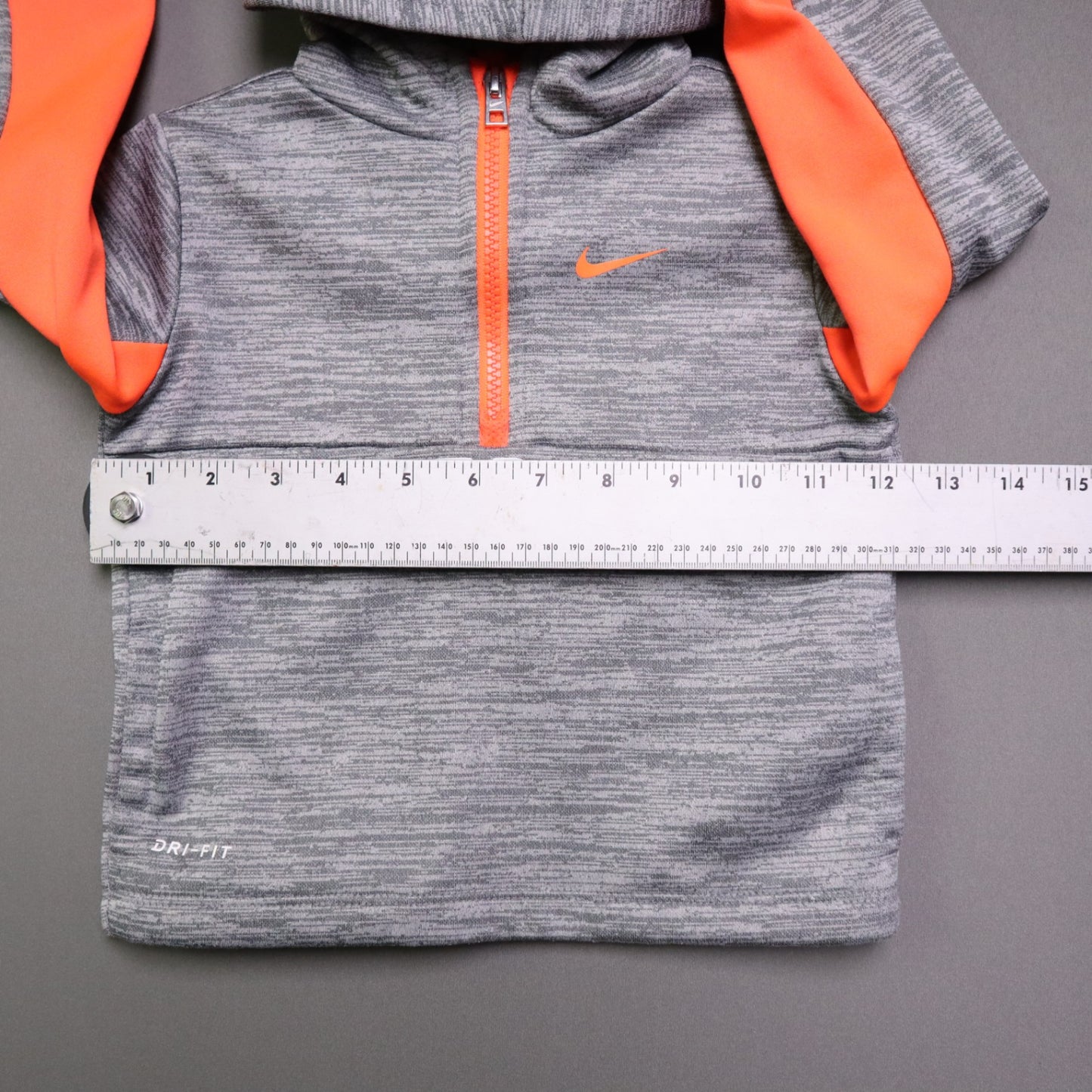 Nike Dri-FIT Toddler Boy Hoodie 24M Gray Neon Orange Quarter Zip Just Do It