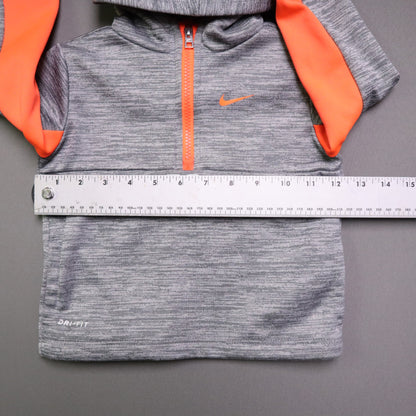 Nike Dri-FIT Toddler Boy Hoodie 24M Gray Neon Orange Quarter Zip Just Do It