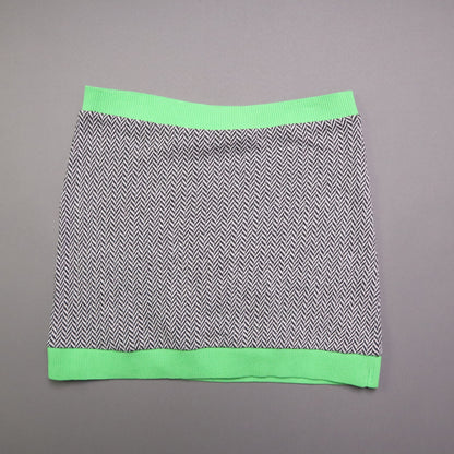 Zara Knit Mini Skirt Womens Size Large Green Black White Chevron Herringbone