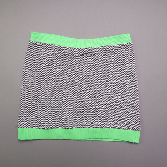 Zara Knit Mini Skirt Womens Size Large Green Black White Chevron Herringbone