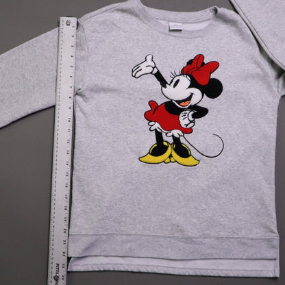 Disney Minnie Mouse Womens Medium Sweatshirt Gray Large Patch Pullover Fleece