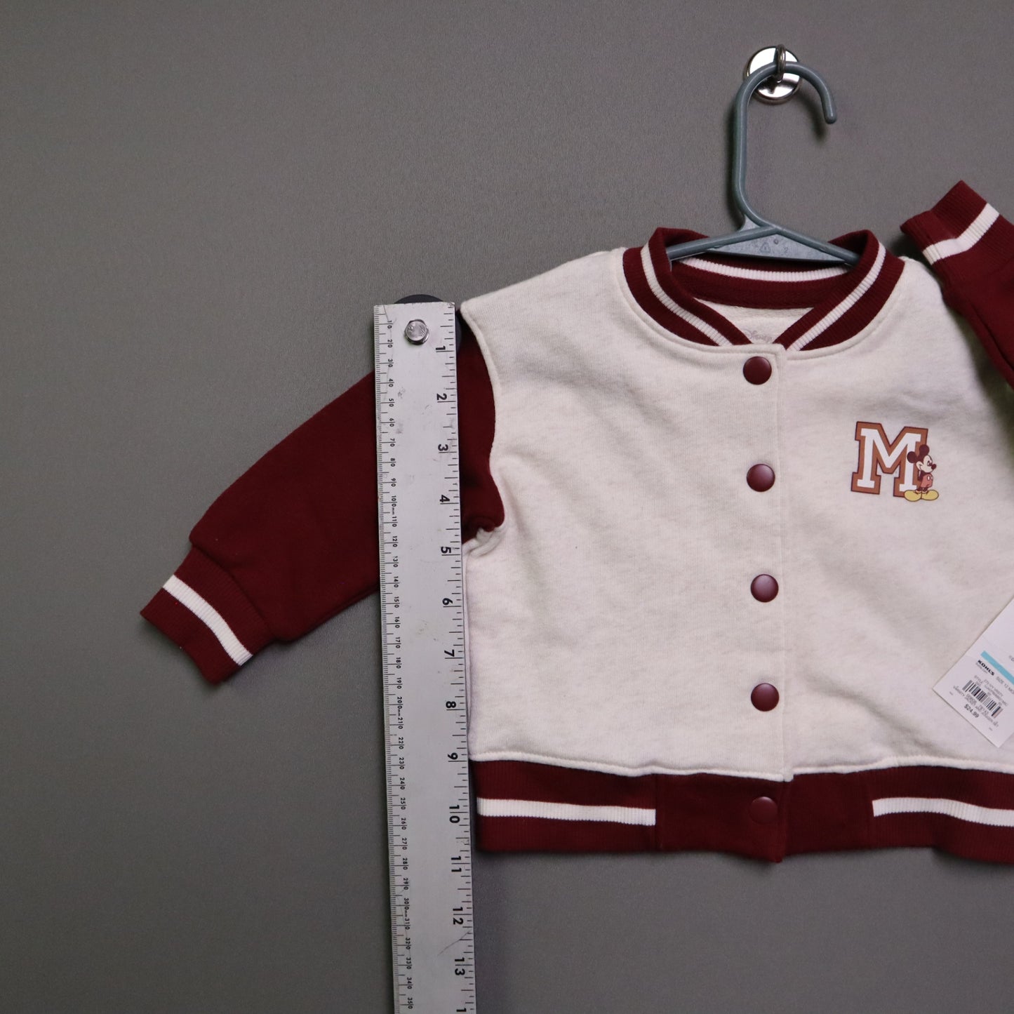 NWT Disney Jumping Beans Baby Boys 12M Mickey Mouse Varsity Jacket Cream Maroon