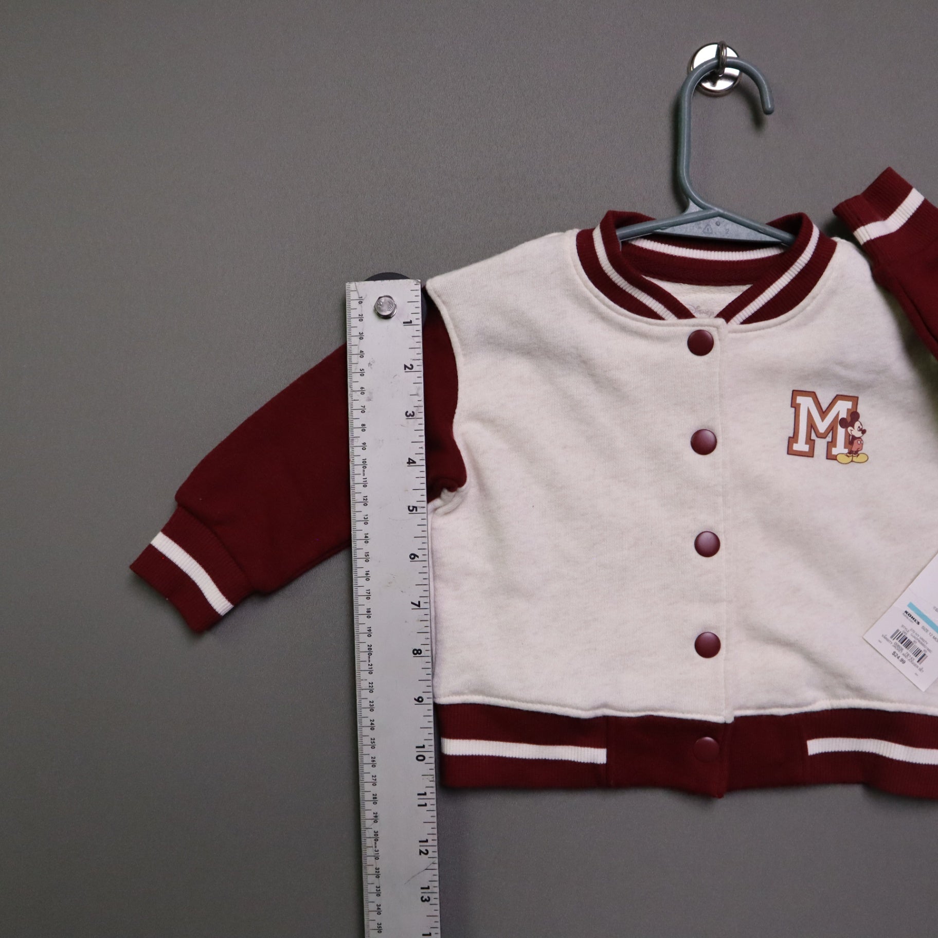 NWT Disney Jumping Beans Baby Boys 12M Mickey Mouse Varsity Jacket Cream Maroon