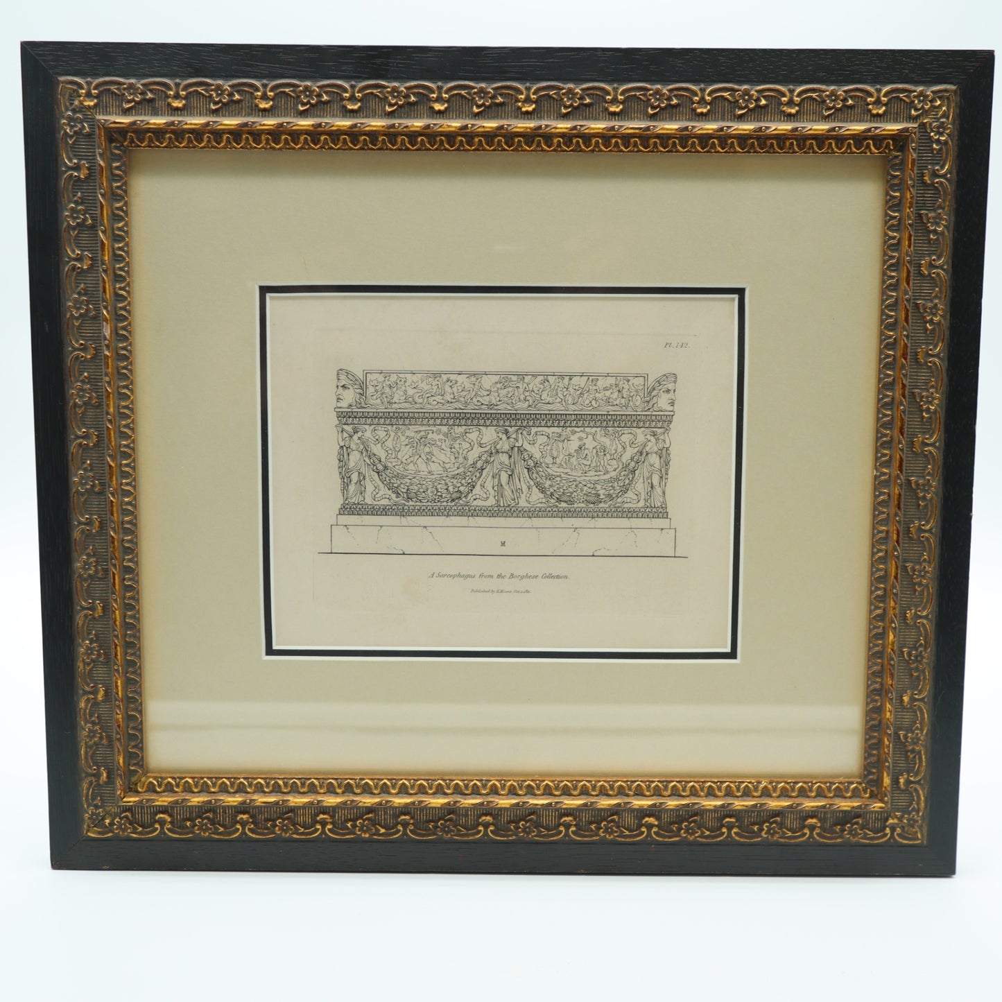 Framed Antique 1811 Engraving A Sarcophagus From The Borghese Collection H Moses