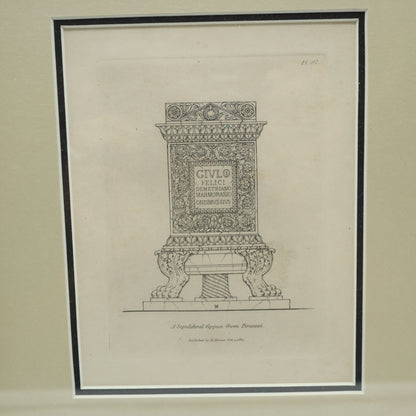 Framed Antique 1811 Engraving A Sepulchral Cippus From Piranesi Henry Moses Art