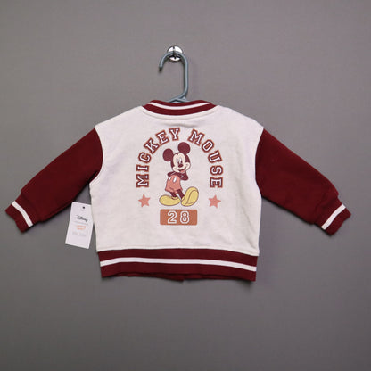 NWT Disney Jumping Beans Baby Boys 12M Mickey Mouse Varsity Jacket Cream Maroon