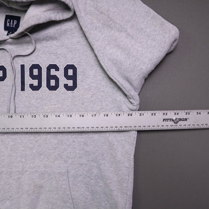 GAP 1969 Womens Medium Hoodie Sweatshirt Gray Spellout Arch Logo Pullover