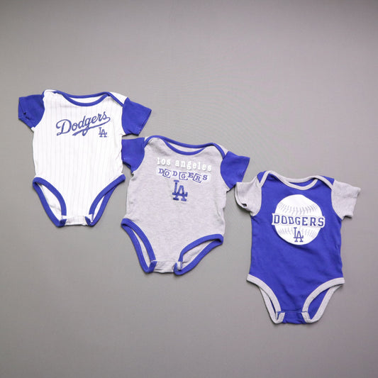 MLB Los Angeles Dodgers Baby Boys 18M Bodysuit 3 Pack Lot Royal Blue Grey White