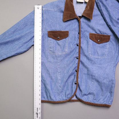 Vintage Crossroads Denim Jacket Medium M Velvet Velveteen Trim Corduroy Western
