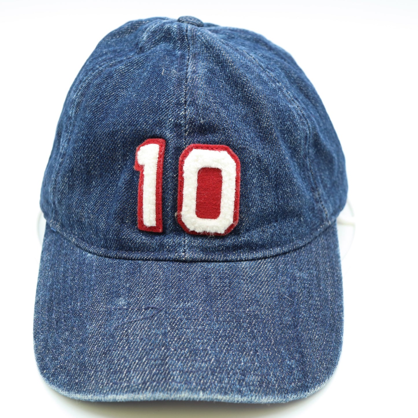 J. CREW Blue Denim Baseball Cap Chenille Patch Number 10 Adjustable Strapback Hat
