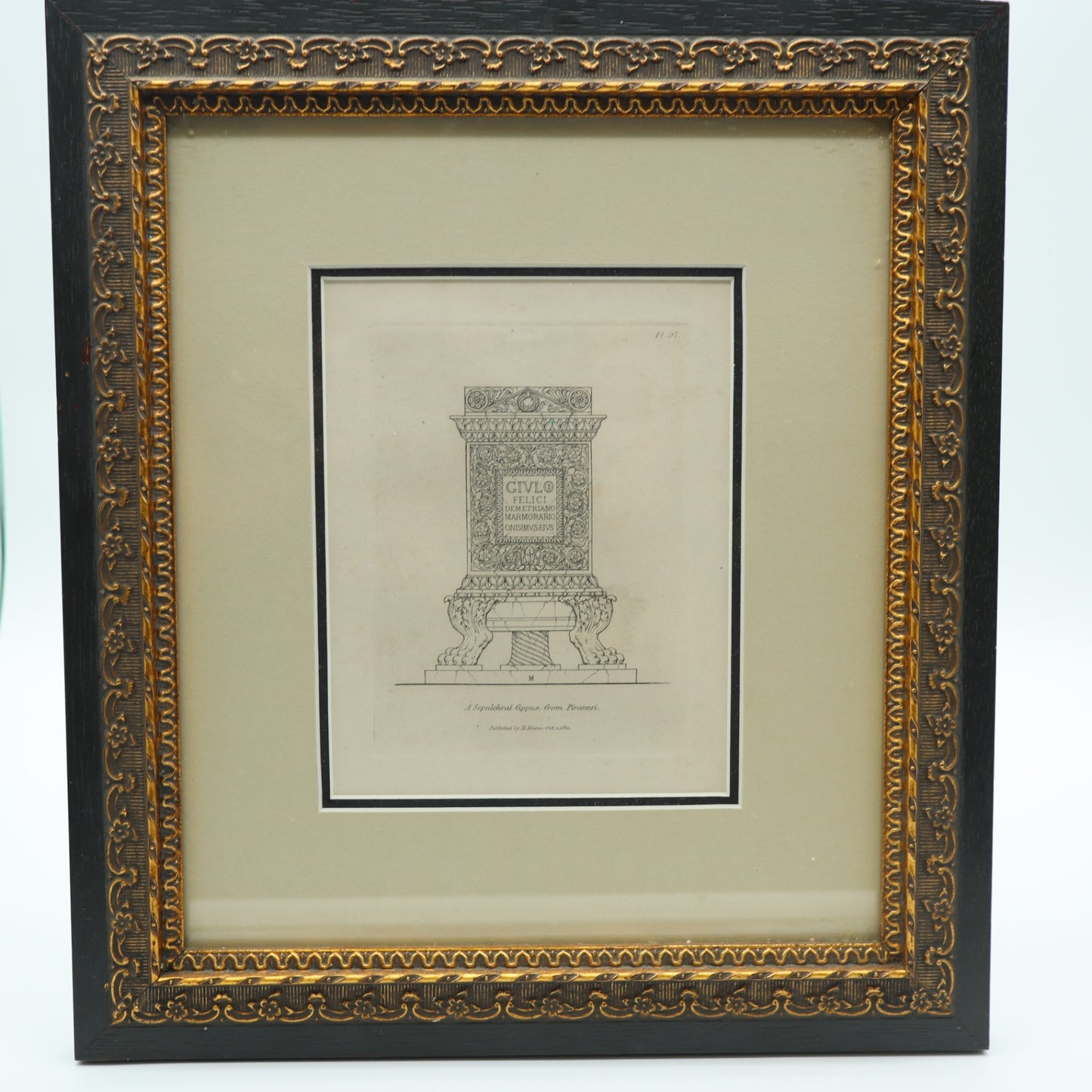 Framed Antique 1811 Engraving A Sepulchral Cippus From Piranesi Henry Moses Art