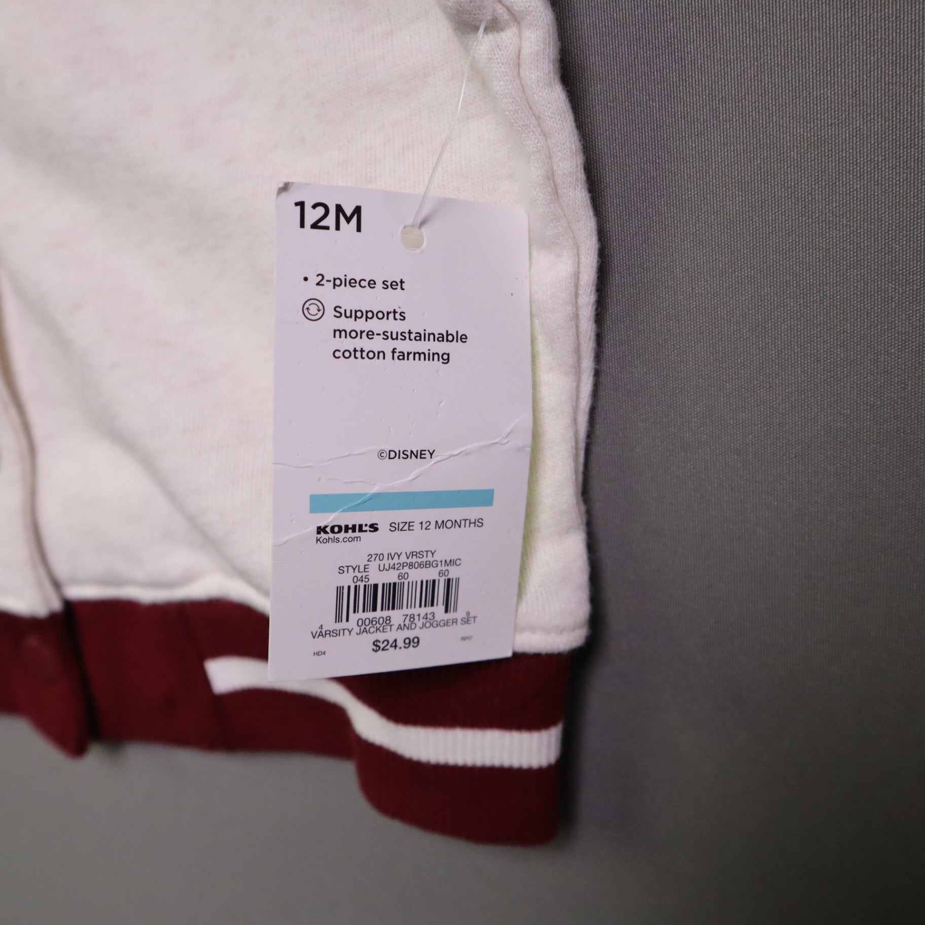 NWT Disney Jumping Beans Baby Boys 12M Mickey Mouse Varsity Jacket Cream Maroon