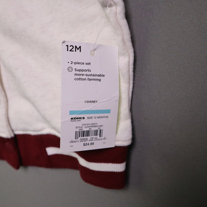 NWT Disney Jumping Beans Baby Boys 12M Mickey Mouse Varsity Jacket Cream Maroon