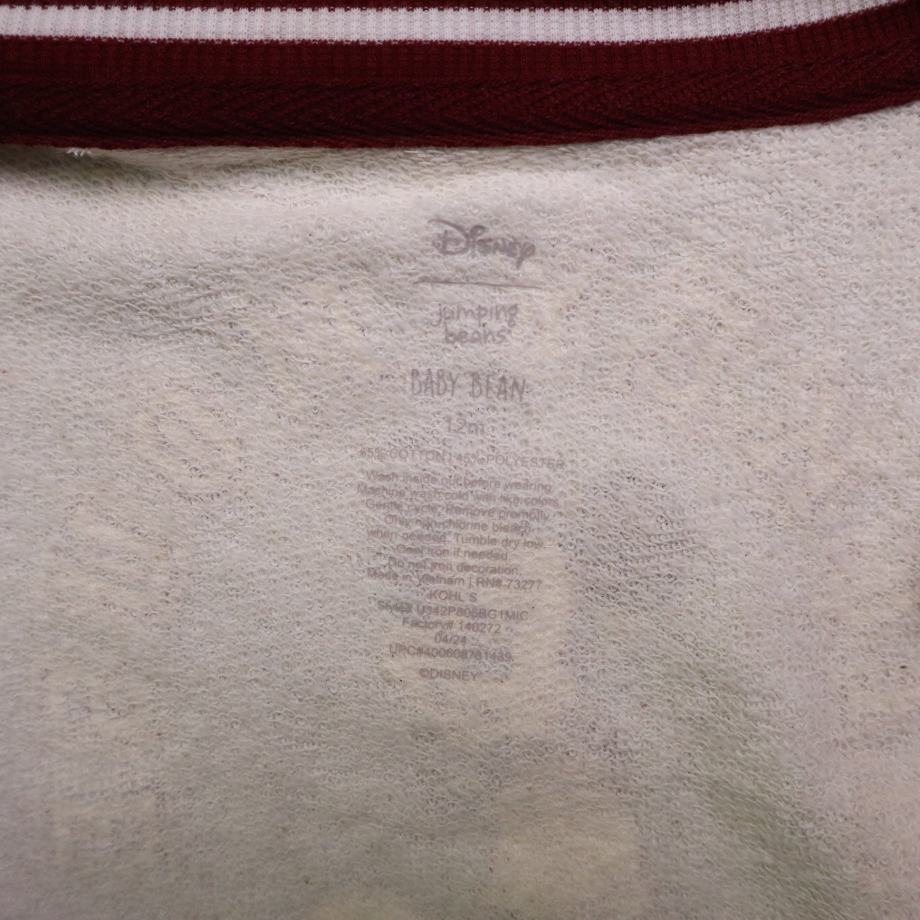 NWT Disney Jumping Beans Baby Boys 12M Mickey Mouse Varsity Jacket Cream Maroon