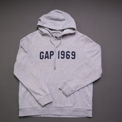 GAP 1969 Womens Medium Hoodie Sweatshirt Gray Spellout Arch Logo Pullover