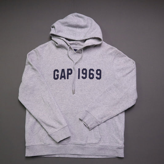 GAP 1969 Womens Medium Hoodie Sweatshirt Gray Spellout Arch Logo Pullover