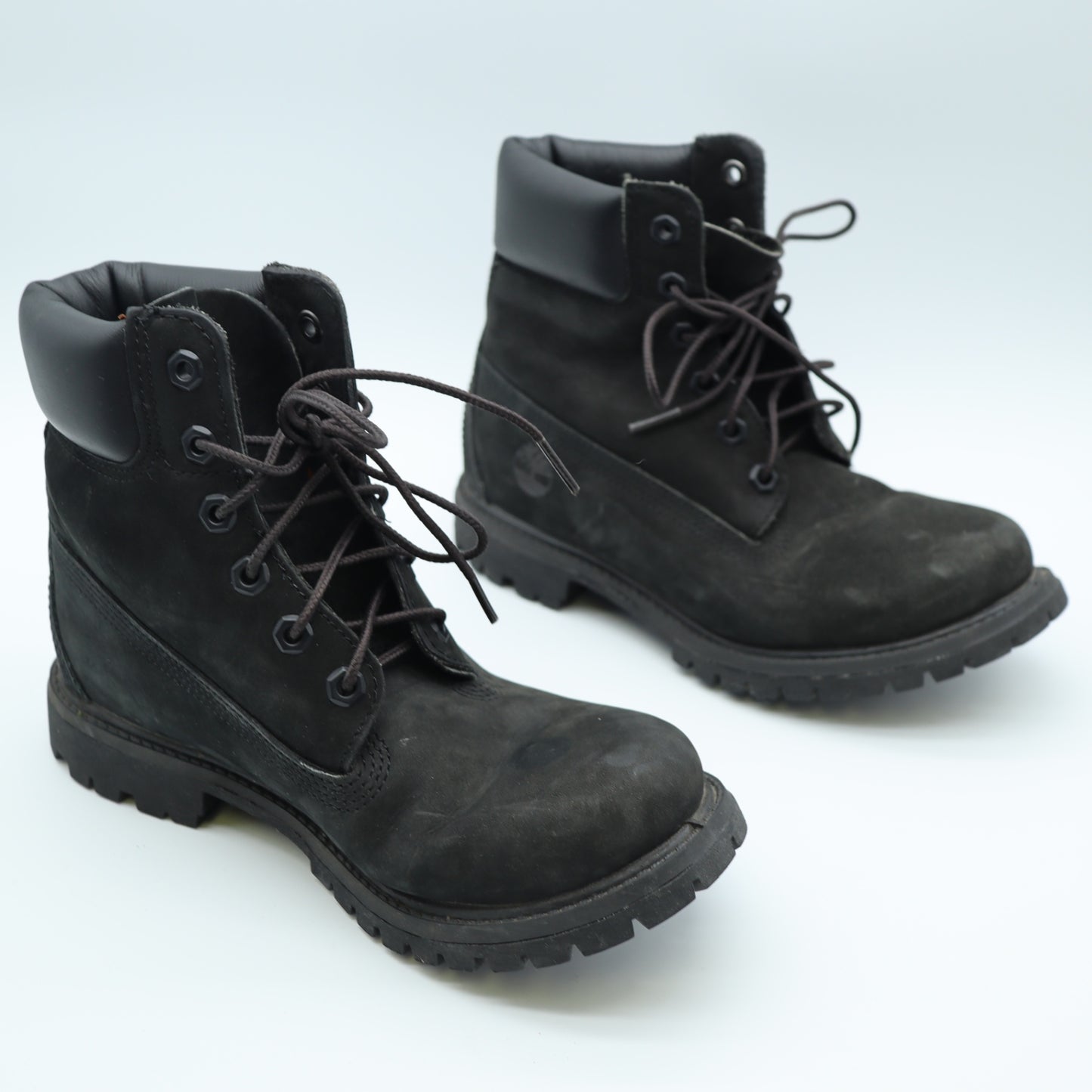 Timberland 6 Inch Premium Waterproof Boots Black Nubuck Leather Mens 6 Eyelet