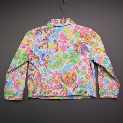 Lauren Ralph Lauren Womens Medium Bright Watercolor Floral Denim Trucker Jacket