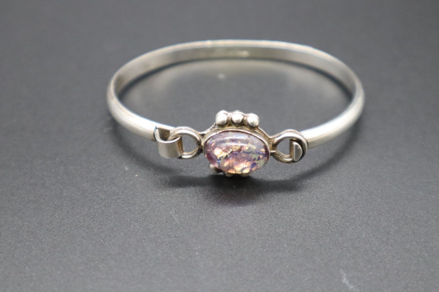 VTG Mexico Sterling Silver 925 Dragons Breath Glass Opal Bangle Bracelet TF-01