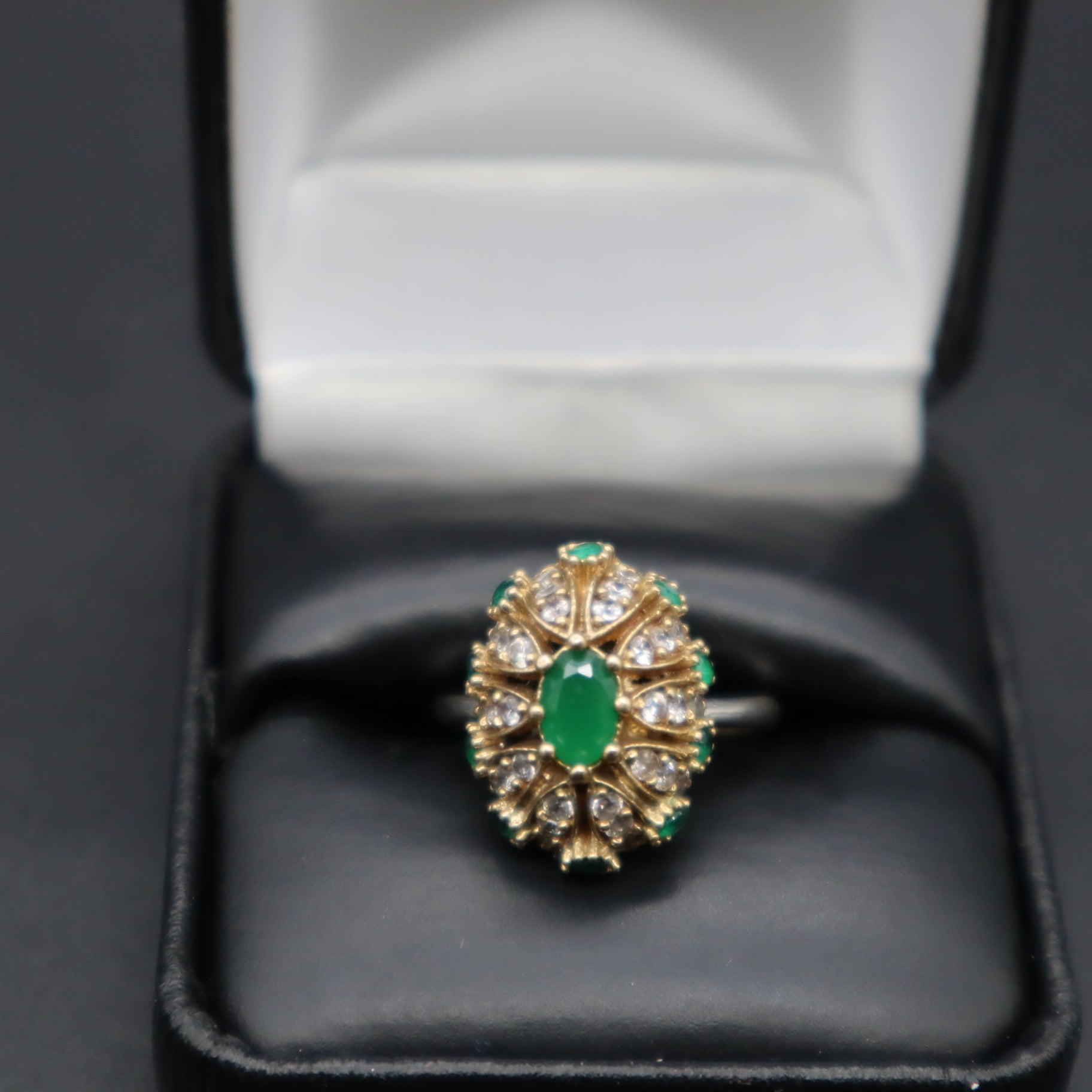 VTG 925 Sterling Silver Turkish Ottoman Emerald CZ Oval Cluster Dome Ring 4.9g