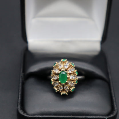 VTG 925 Sterling Silver Turkish Ottoman Emerald CZ Oval Cluster Dome Ring 4.9g