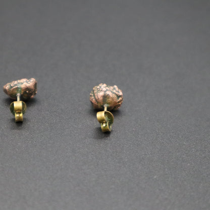 Raw Emerald Electroformed Stud Earrings Uncut Green Gemstone Copper Posts 1.66g