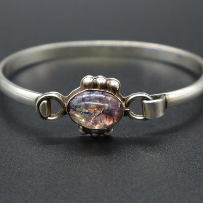 VTG Mexico Sterling Silver 925 Dragons Breath Glass Opal Bangle Bracelet TF-01
