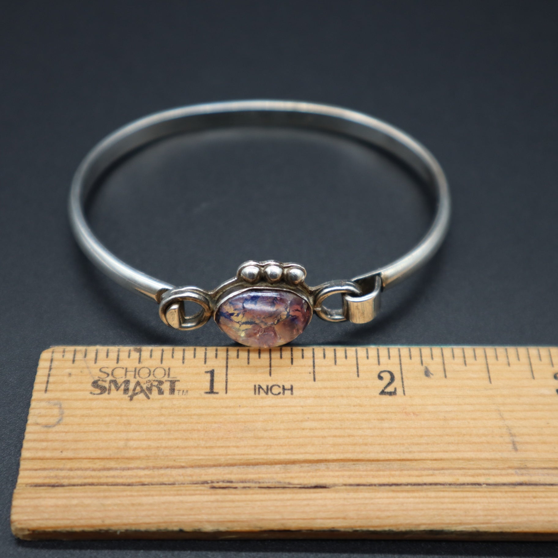 VTG Mexico Sterling Silver 925 Dragons Breath Glass Opal Bangle Bracelet TF-01